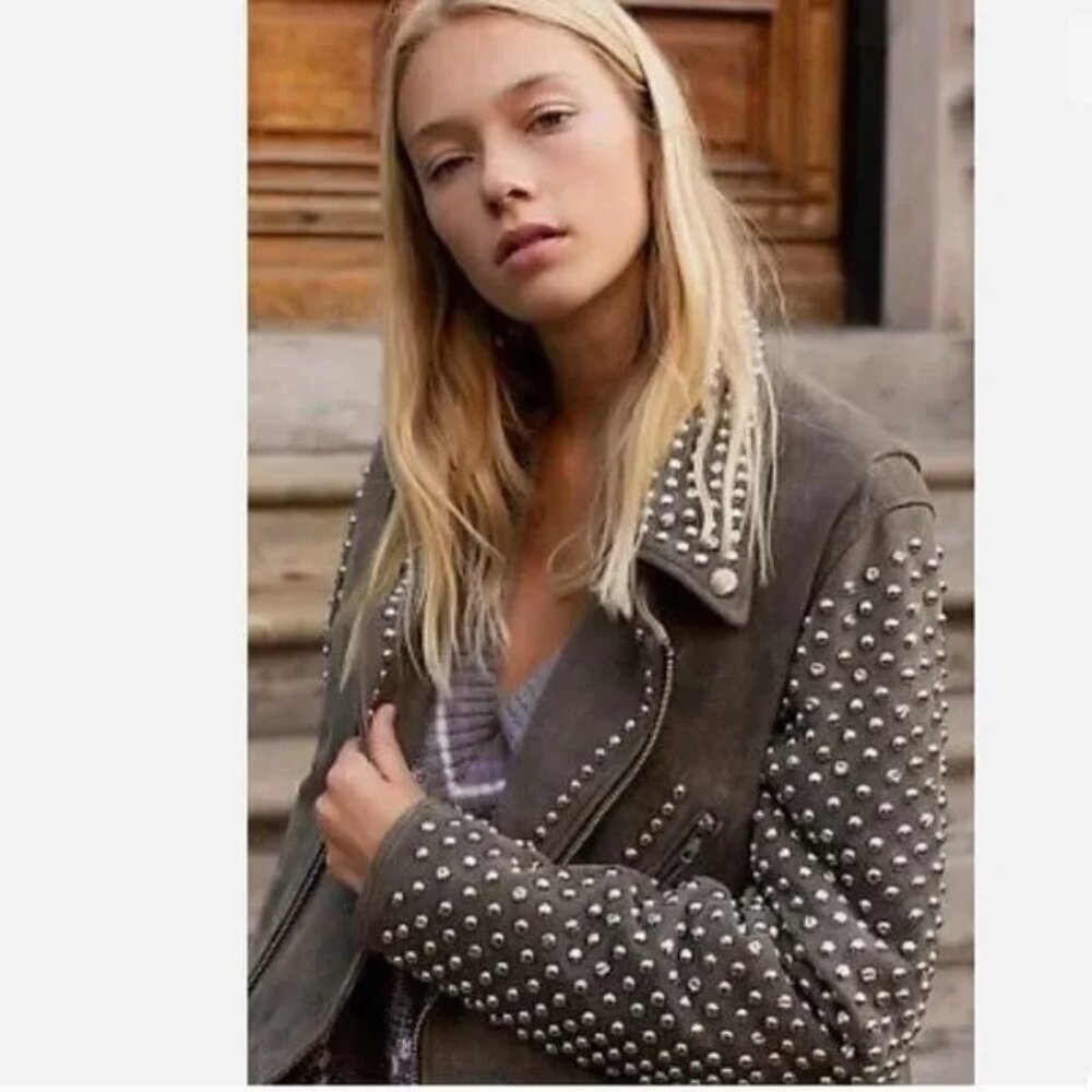 Free People Valentina Studded Moto Jacket L